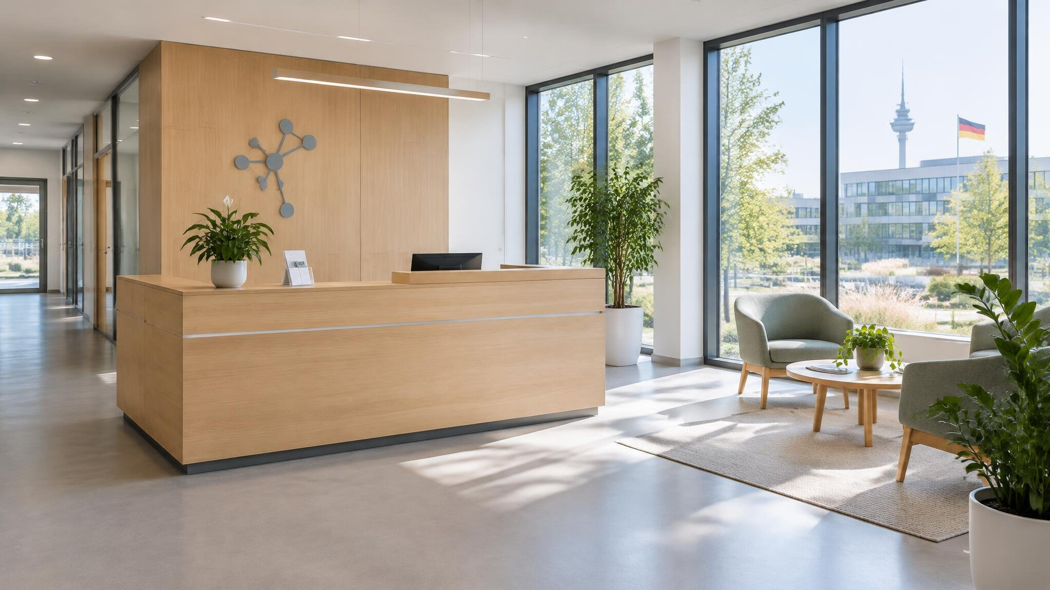 Bright modern office reception interior