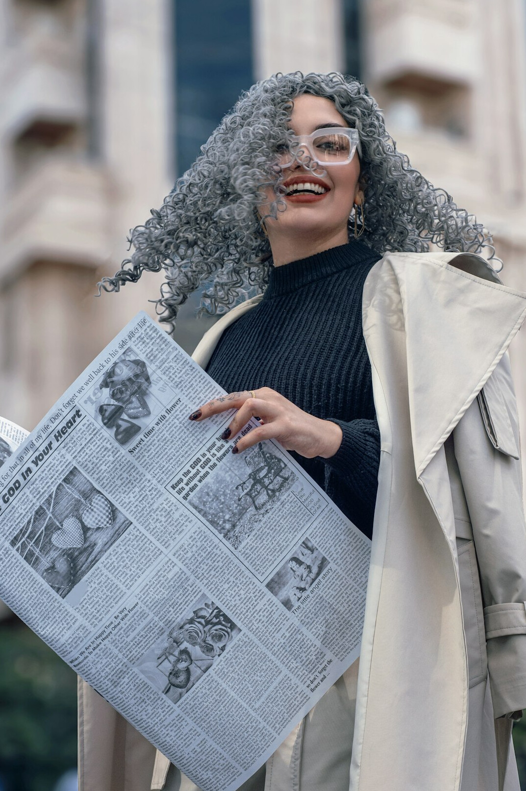 woman reading newspaper
