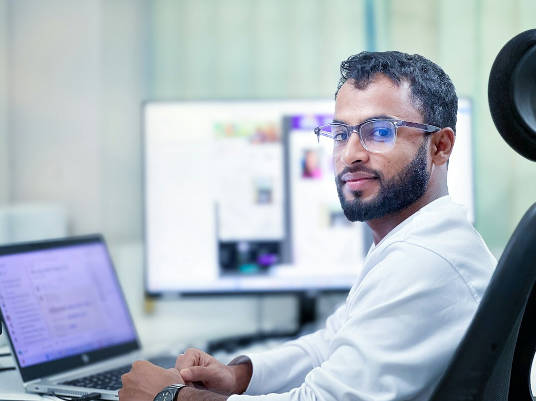 researcher analyzing data